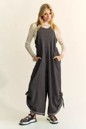 wholesale clothing ribbed contrast ruched side seam french jumpsuit davi & dani