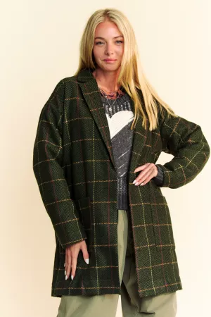 wholesale clothing plaid thick longline long sleeve pocket coat davi & dani