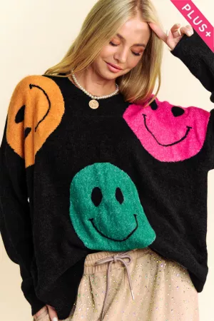 wholesale clothing plus smile printed long sleeve loose knit sweater davi & dani