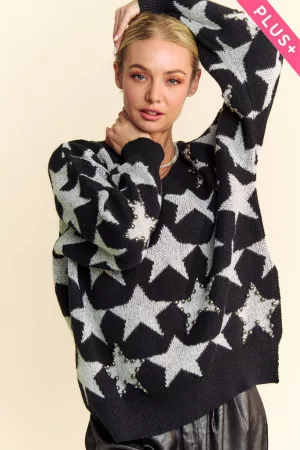 wholesale clothing plus star stud side slit loose fit knit sweater davi & dani