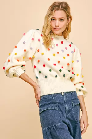 wholesale clothing rainbow pompom mock neck long sleeve sweater top davi & dani