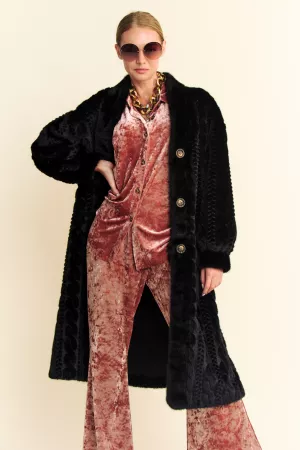 wholesale clothing single breasted fuzzy fur rib pattern long coat davi & dani