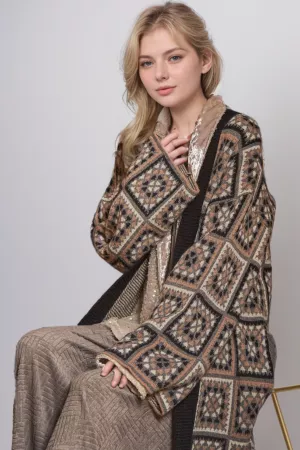 wholesale clothing granny square inspired open duster knit cardigan davi & dani