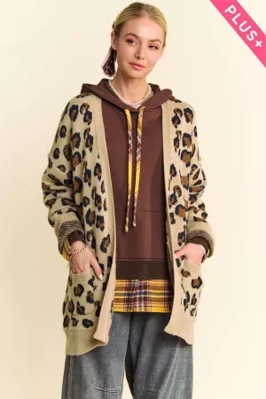 wholesale clothing plus leopard animal pockets long sleeve cardigan davi & dani