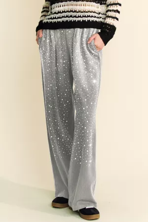 wholesale clothing rhinestone pockets waistband wide leg long pants davi & dani