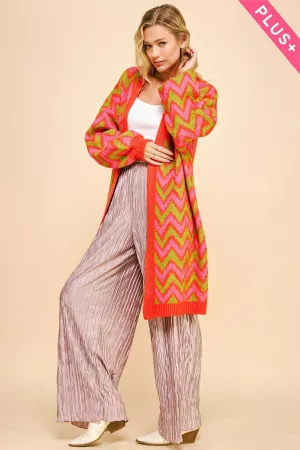 wholesale clothing plus multi color chevron zigzag longline cardigan davi & dani