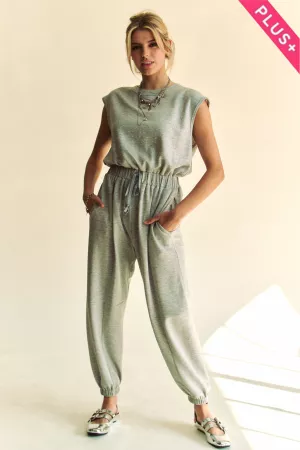 wholesale clothing plus crew neck rhinestone top jogger jumpsuit davi & dani