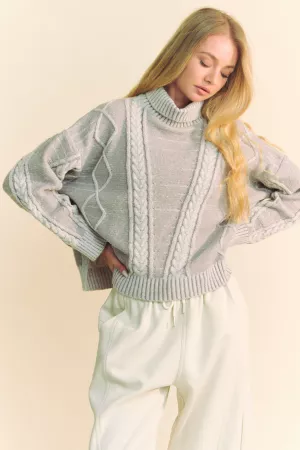 wholesale clothing turtle neck long sleeve cable knit sweater top davi & dani