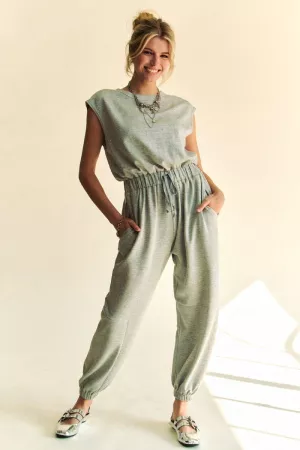 wholesale clothing crew neck rhinestone detail top jogger jumpsuit davi & dani