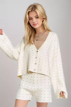 wholesale clothing rhinestones button front v neck sweater cardigan davi & dani