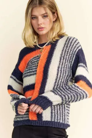 wholesale clothing women contrast stripe multi colored knit sweater davi & dani