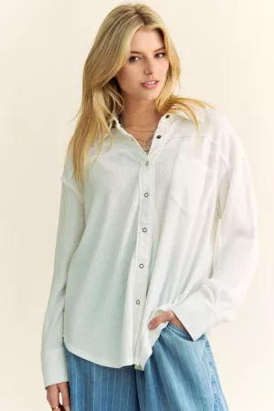 wholesale clothing garment washed textured knit button down shirt davi & dani