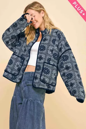 wholesale clothing plus quilted bandana high neck loose fit jacket davi & dani