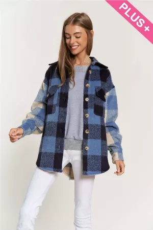 wholesale clothing plus multi plaid chest pocket shirt jacket shacket davi & dani