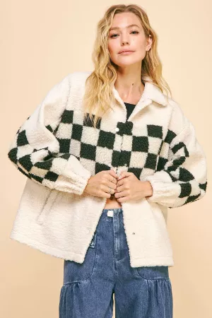 wholesale clothing faux fur checker detail adjustable bottom jacket davi & dani