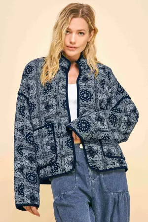 wholesale clothing quilted bandana pockets high neck loose fit jacket davi & dani