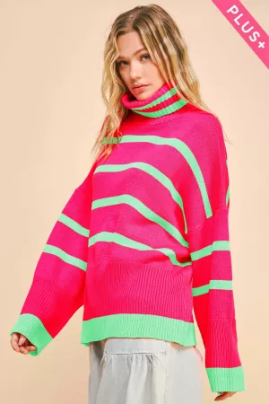 wholesale clothing plus striped oversized roomy turtle neck sweater davi & dani