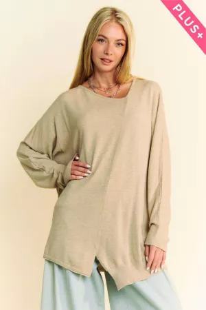 wholesale clothing plus solid long sleeve front cut sweater top davi & dani