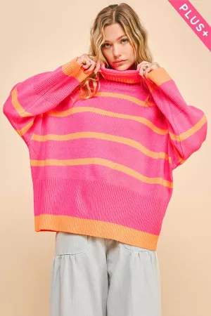 wholesale clothing plus striped oversized roomy turtle neck sweater davi & dani