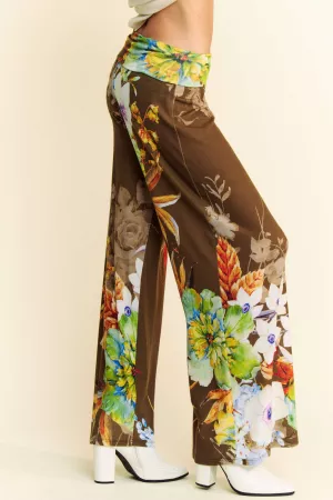 wholesale clothing floral waist band loose fit wide leg long pant davi & dani