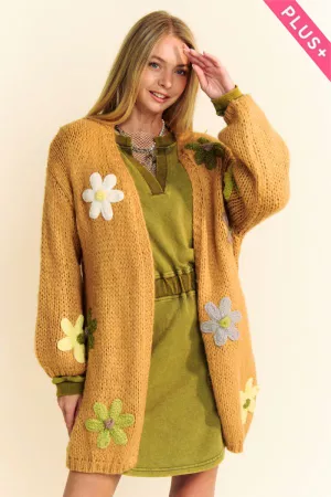 wholesale clothing plus multi color floral patched open knit cardigan davi & dani