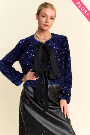 wholesale clothing plus sequin grosgrain ribbon open cardigan jacket davi & dani