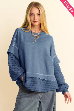 wholesale clothing plus chunky layered ribbed knit trim sweater top davi & dani