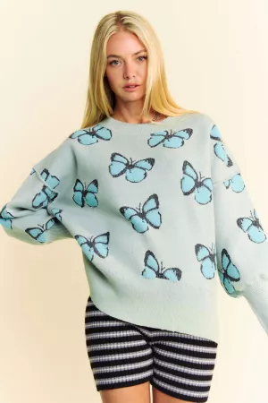 wholesale clothing fuzzy butterfly patchwork pullover sweater top davi & dani