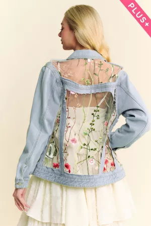 wholesale clothing plus denim jacket with floral embroidery davi & dani