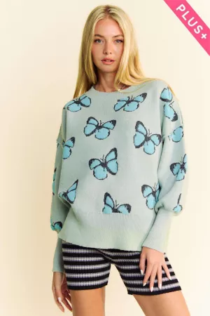 wholesale clothing plus fuzzy butterfly patchwork pullover sweater davi & dani