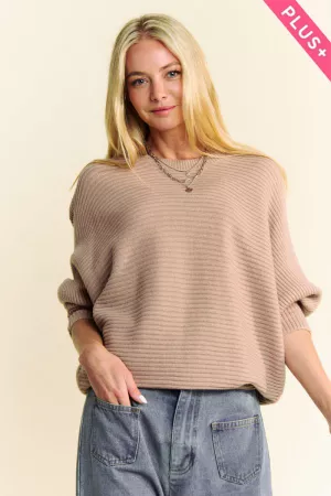 wholesale clothing solid loose fit sleeve crew neck sweater top davi & dani