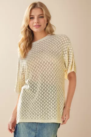 wholesale clothing cable open knit round neck tunic cover up top davi & dani