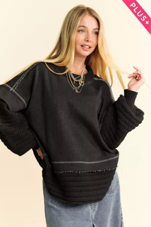 wholesale clothing plus chunky layered ribbed knit trim sweater top davi & dani