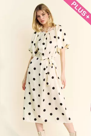 wholesale clothing plus polka dot puff sleeves waist tie midi dress davi & dani