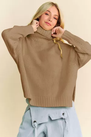 wholesale clothing solid high neck long sleeve loose fit knit sweater davi & dani