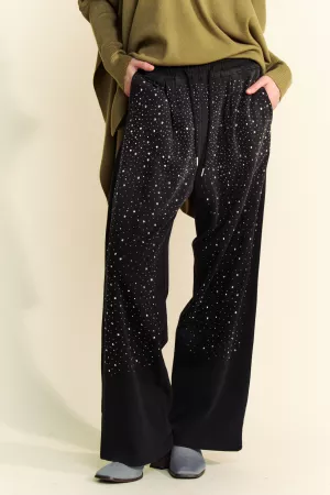 wholesale clothing rhinestone pockets waistband wide leg long pants davi & dani