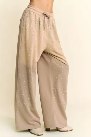 wholesale clothing rhinestone pockets waistband wide leg long pants davi & dani