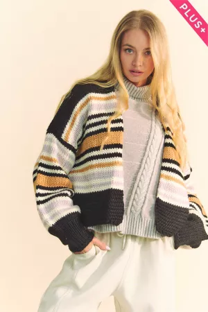 wholesale clothing plus chunky knit multi striped sweater cardigan davi & dani