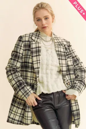 wholesale clothing plus plaid pleated long sleeve blazer coat jacket davi & dani