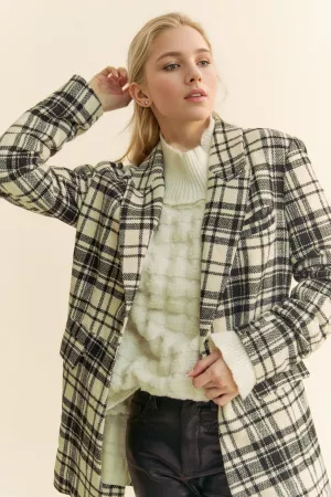 wholesale clothing plaid pleated detail long sleeve blazer jacket davi & dani