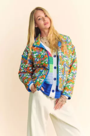 wholesale clothing retro floral print contrast binding padded jacket davi & dani