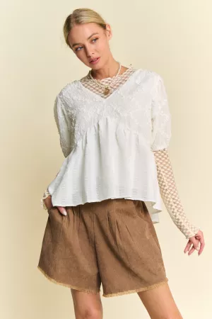 wholesale clothing embellished lace knit mixed v neck blouse top davi & dani