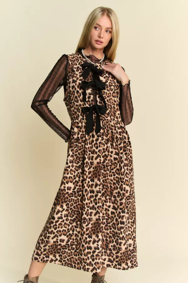 wholesale clothing leopard printed closure sleeveless midi dress davi & dani