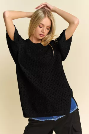 wholesale clothing cable open knit round neck tunic cover up top davi & dani