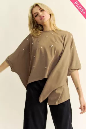 wholesale clothing plus pearl loose fit batwing sleeve side slit top davi & dani