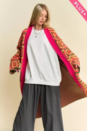 wholesale clothing plus granny square inspired open duster cardigan davi & dani