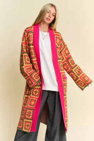 wholesale clothing granny square inspired open duster knit cardigan davi & dani