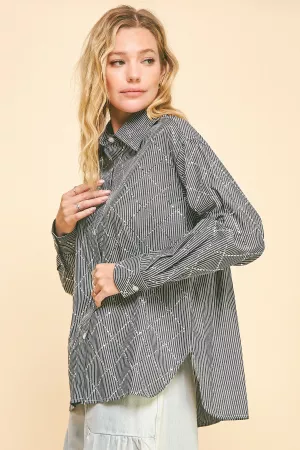 wholesale clothing striped long sleeve loose fit button down shirt davi & dani