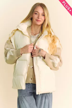 wholesale clothing plus solid sleeveless zipper puffer jacket vest davi & dani