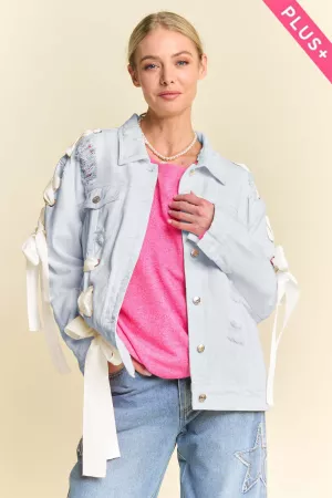 wholesale clothing plus satin lace ribbon chest pocket denim jacket davi & dani